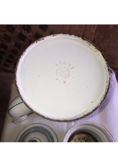 Bidon à lait en émail vintage décor coq pot français émaillé