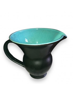 Ancien pichet noir et bleu turquoise en céramique année 50