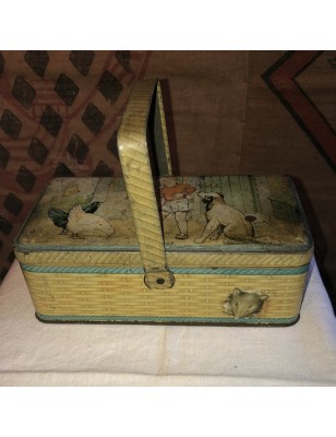 Boîte à biscuits panier en tôle lithographiée ancienne