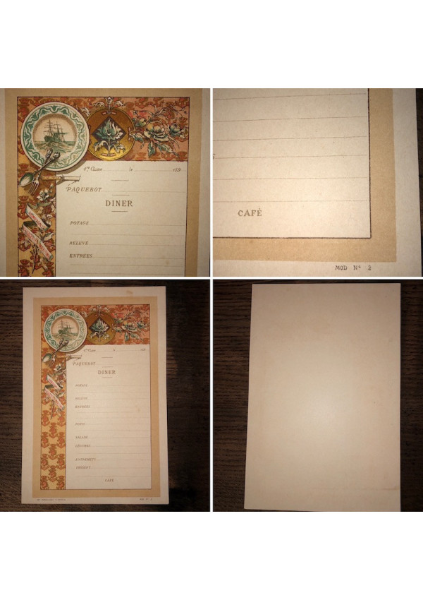Lot de 18 anciens menus vierges de paquebot circa 1890
Modèle N° 2