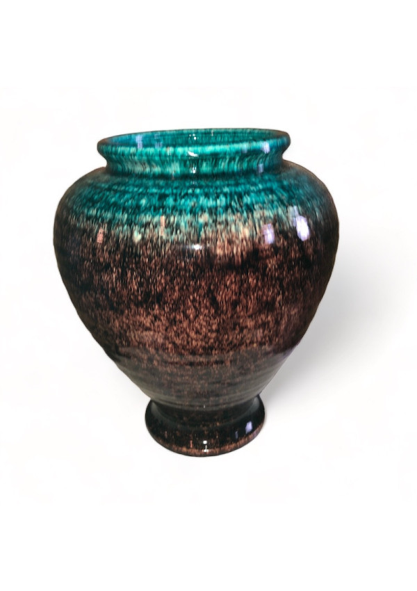 Vase signed Accolay speckled turquoise and brown