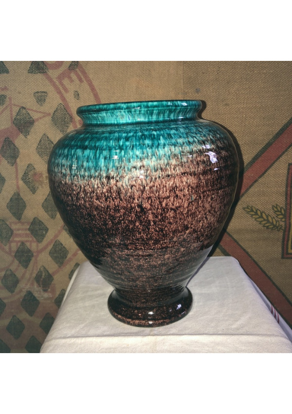 Vase signed Accolay speckled turquoise and brown