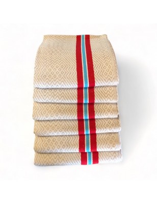 Lot de 6 torchons basques anciens à bandes rouges et bleues