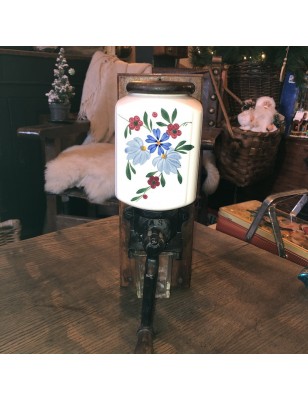 Old wall-mounted coffee grinder with floral decoration A.S Breveté S.G.D.G