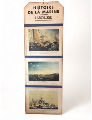 Large old cardboard leaflet HISTOIRE DE LA MARINE LAROUSSE