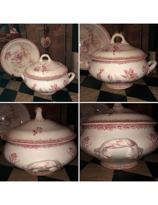 Soupière et plat Sarreguemines Fontanges France decor floral rose
