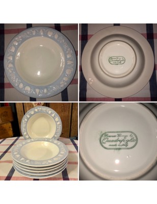 Suite de 6 assiettes creuses blanche et bleues FRANCO GIORGI by QUADRIFOGLIO