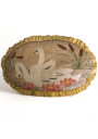 Ancien coussin ovale brodé décor de cygnes