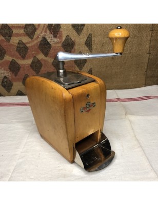 Old KYM wooden coffee grinder from the 1950s
