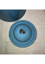 Old coffee maker in blue and white checkered enameled sheet metal