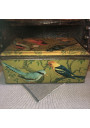 Lithographed sheet metal box with bird decoration signed M.BEAUDETS