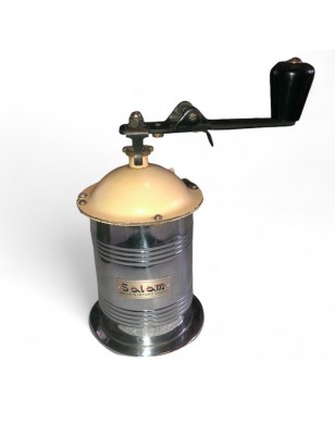 Old SALAM cylindrical coffee grinder with foldable crank