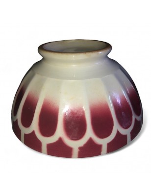 Ancien grand bol bordeaux et blanc à facettes Ø 15,2 cm