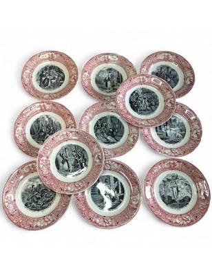 Ensemble de 11 assiettes à dessert anciennes Jeanne D'Arc - Gien