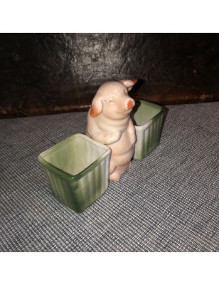 Ancien saleron double en porcelaine | Cochon salerons