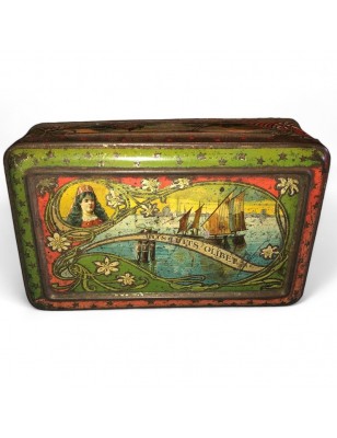 Ancienne boîte en tôle lithographiée BISCUITS OLIBET