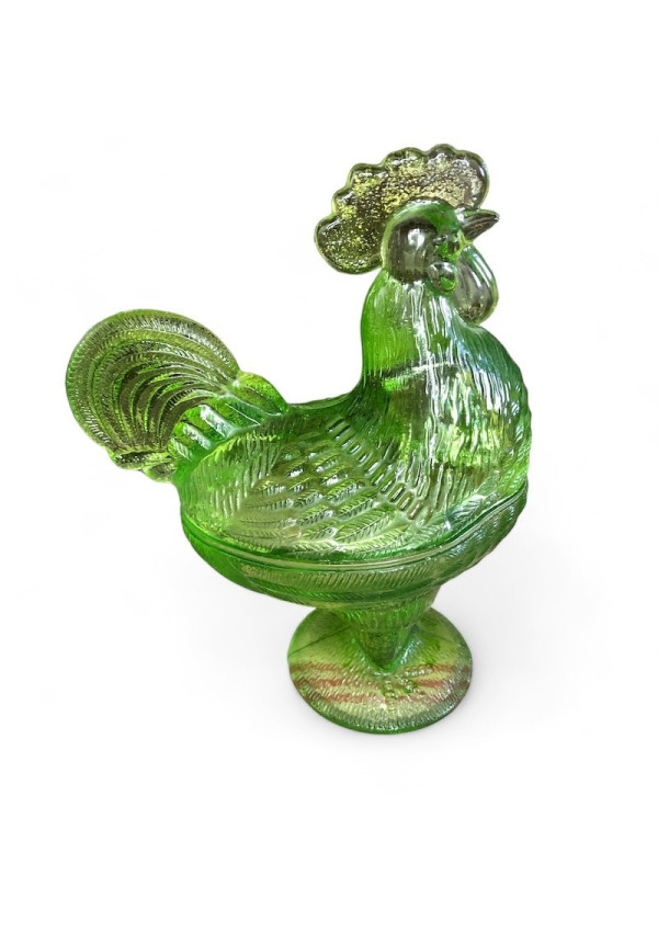 Old glass candy box | Green Rooster