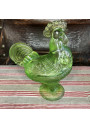 Ancienne boîte bonbonnière en verre | Coq vert