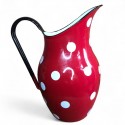Pichet / Broc en tôle émaillée rouge à pois blancs