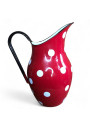 Pitcher / Jug in red enamelled sheet metal with white dots