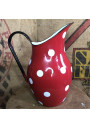 Pitcher / Jug in red enamelled sheet metal with white dots