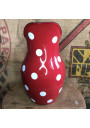 Pitcher / Jug in red enamelled sheet metal with white dots