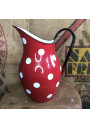 Pitcher / Jug in red enamelled sheet metal with white dots