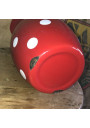 Pitcher / Jug in red enamelled sheet metal with white dots