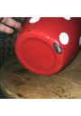 Pitcher / Jug in red enamelled sheet metal with white dots
