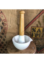 Ancien mortier et son pilon en bois et porcelaine