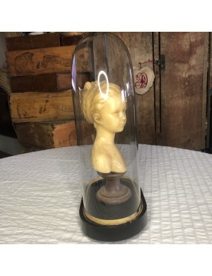 Old wax bust "Louise Brongniart" under a bride's dome after Jean-Antoine Houdon