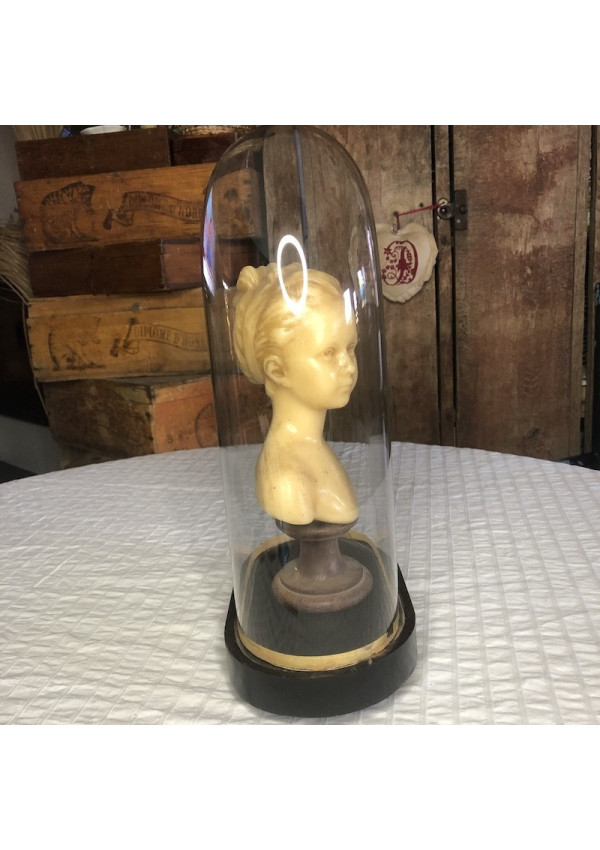 Old wax bust "Louise Brongniart" under a bride's dome after Jean-Antoine Houdon