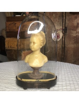 Old wax bust "Louise Brongniart" under a bride's dome after Jean-Antoine Houdon