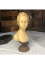 Old wax bust "Louise Brongniart" under a bride's dome after Jean-Antoine Houdon