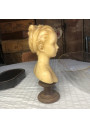 Old wax bust "Louise Brongniart" under a bride's dome after Jean-Antoine Houdon