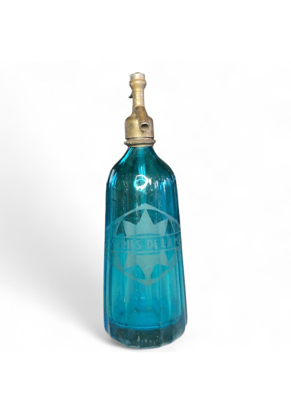 Old blue bottle pyramidal siphon "Brasserie de la Meuse"