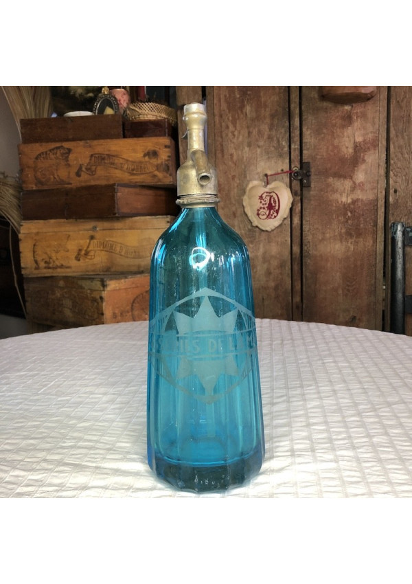 Old blue bottle pyramidal siphon "Brasserie de la Meuse"