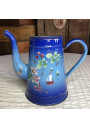 Ancienne cafetière en tôle émaillée décor floral et bateau
