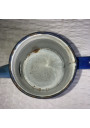 Old enameled sheet metal coffee pot with floral and boat decoration