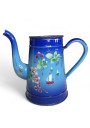 Old enameled sheet metal coffee pot with floral and boat decoration