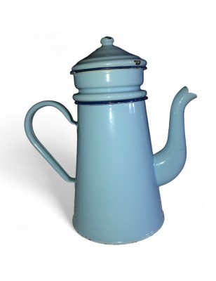 Old coffee pot in light blue enamelled sheet metal