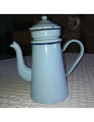 Old coffee pot in light blue enamelled sheet metal