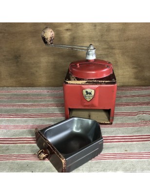 Ancien moulin à café Peugeot rouge Frères en métal et bois