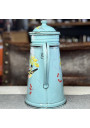 Ancienne cafetière en tole émaillée décor oiseau et cerises