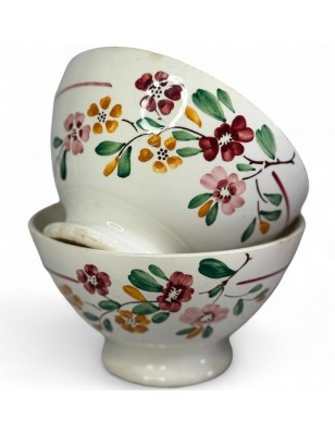 Set of 2 old Sarreguemines bowls with floral decoration, “BITCHE” model