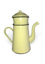 Ancienne cafetière jaune et noire en tôle émaillée