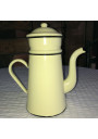 Ancienne cafetière jaune et noire en tôle émaillée