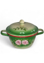 Old small enamelled sheet metal soup tureen with floral decoration