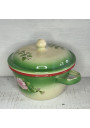 Old small enamelled sheet metal soup tureen with floral decoration