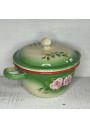Old small enamelled sheet metal soup tureen with floral decoration